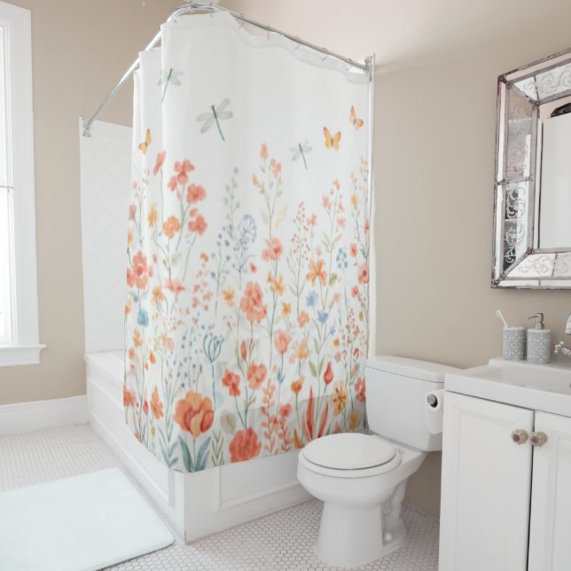 Coral Spring Blooms Shower Curtain (In Situ)