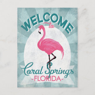 Coral Springs Florida Pink Flamingo Retro Postcard