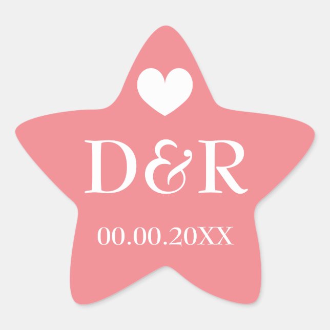 Coral star monogram beach wedding favour stickers (Front)