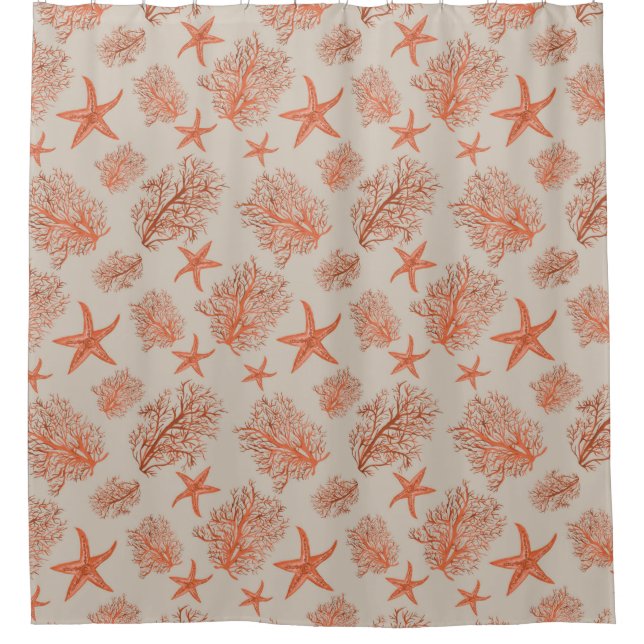 Coral starfish and coral on brown sand shower curtain (Front)