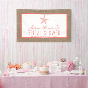 Coral Starfish Beach Burlap Bridal Shower Banner