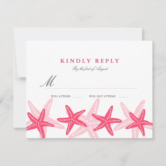 Coral Starfish Beach Wedding RSVP Card (Front)