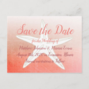 Coral Starfish Personalised Save the Date Postcard