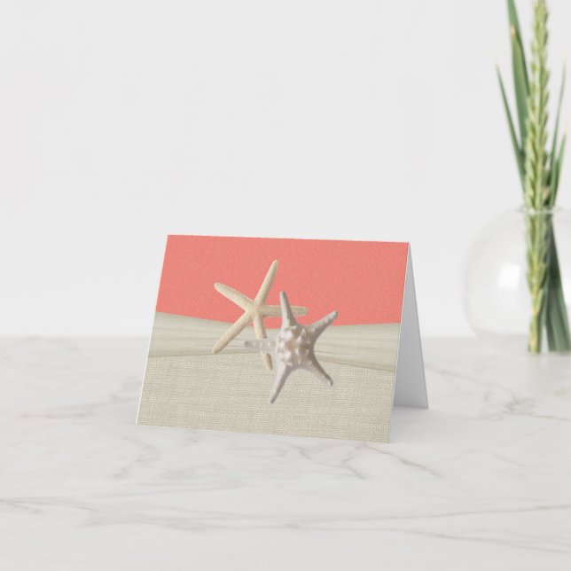 Coral Starfish Rustic Thank You Card (Front)