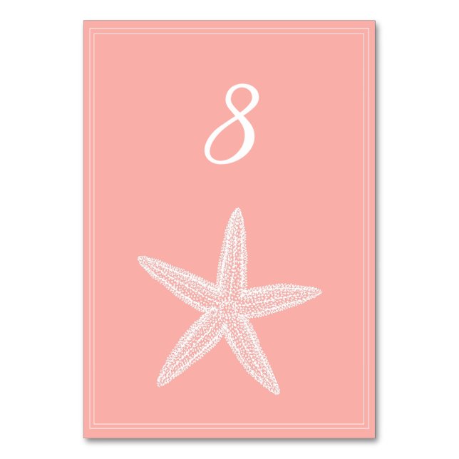 Coral Starfish Table Number Card (Front)