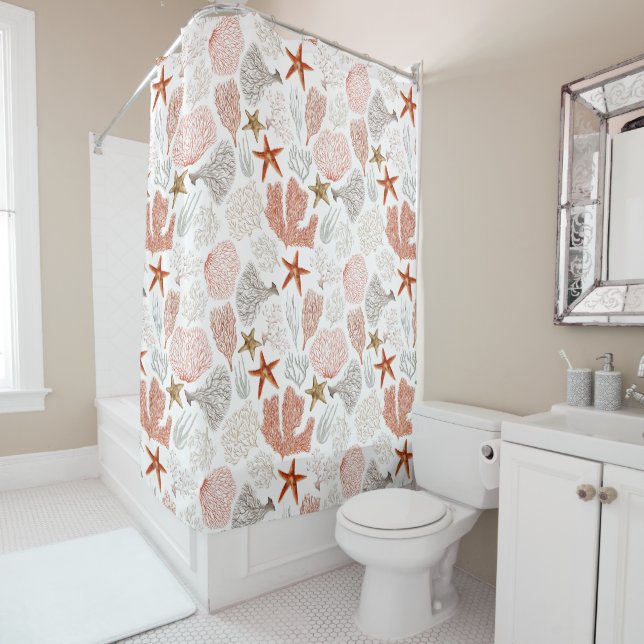 Coral Starfish Under the Sea Shower Curtain (In Situ)