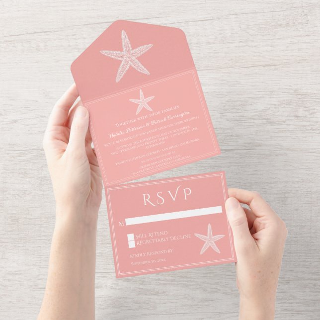 Coral Starfish Wedding All In One Invitation (Tearaway)