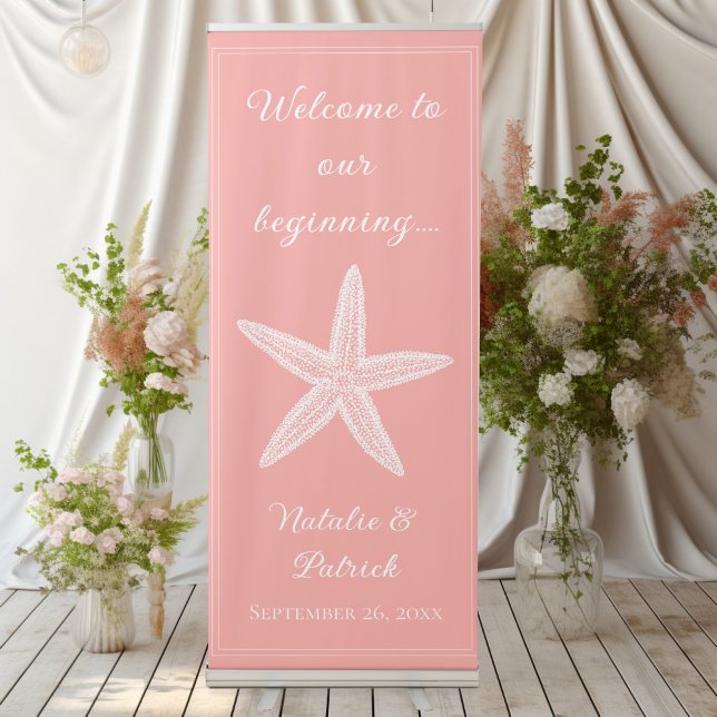 Coral Starfish Wedding Retractable Banner (Coral Starfish Wedding Welcome Retractable Banner)