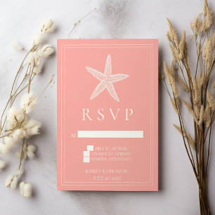 Coral Starfish Wedding RSVP Card