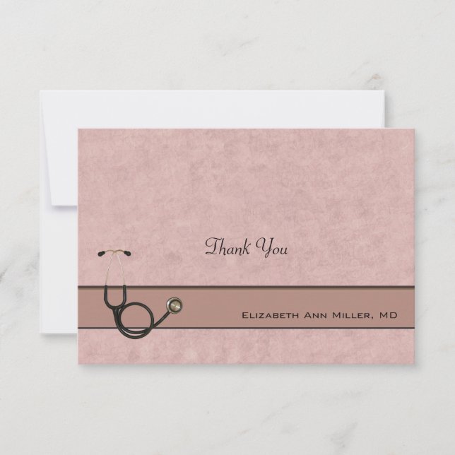 Coral Stethoscope Coordinating Thank You Notes (Front)