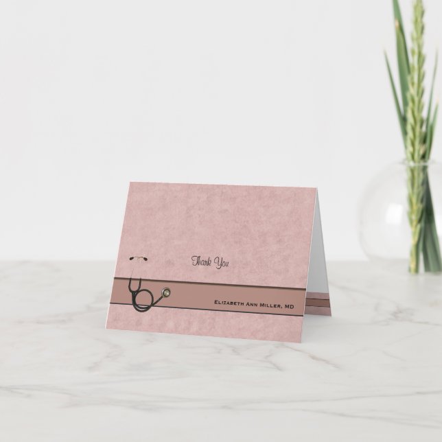 Coral Stethoscope Thank You Folded Notecard (Front)
