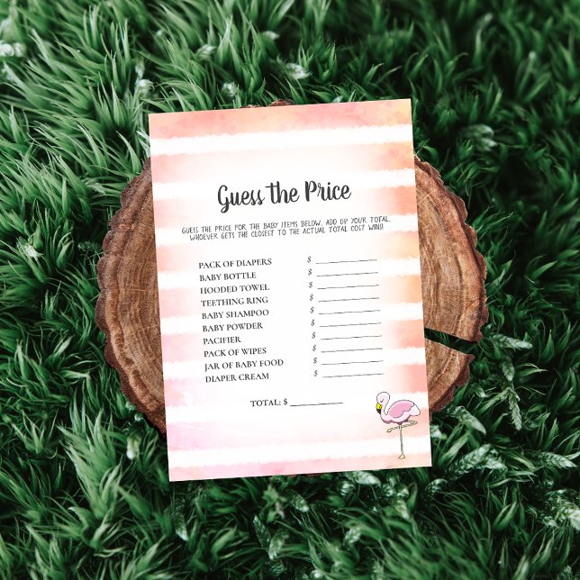 Coral Striped Flamingo Guess The Price Shower Game Invitation (Creator Uploaded)