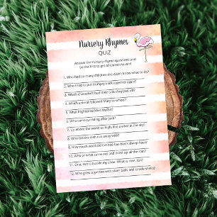 Coral Striped Flamingo Nursery Rhymes Shower Card