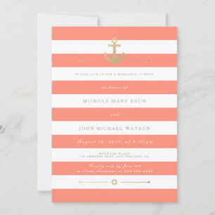 Coral Striped Nautical Rehearsal Dinner Invite