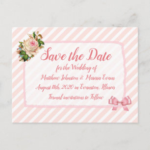 Coral Striped Personalised Save the Date Postcard