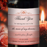 Coral Striped Tone on Tone Romantic Wedding Wine Label<br><div class="desc">Elegant wine label featuring a coral and pink tone on tone striped painted design. The top ornament is a separate file and can be dragged, rotated, scaled or deleted if you like. Beautiful to say Thank You to your future mother and father in law and customisable for any other event...</div>
