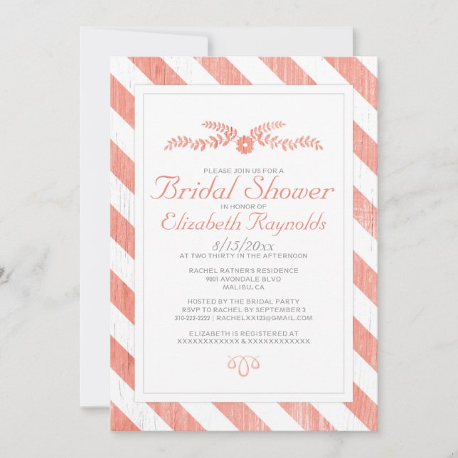 Coral Stripes Bridal Shower Invitations (Front)