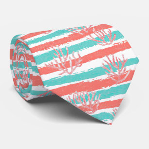 Coral Stripes Coastal Watercolor Pattern Tie