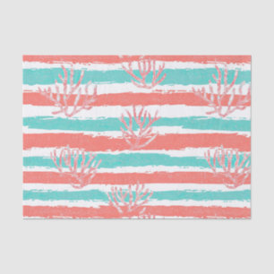 Coral Stripes Coastal Watercolor Pattern Tissue Paper