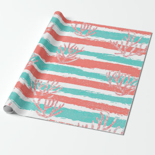 Coral Stripes Coastal Watercolor Pattern Wrapping Paper