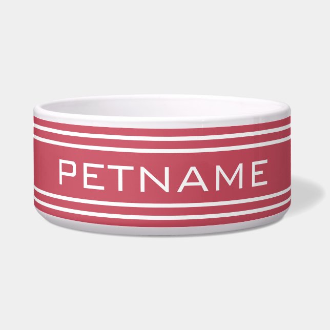 Coral Stripes custom monogram pet bowls (Front)
