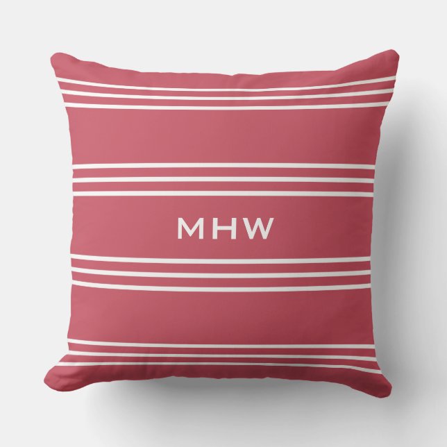 Coral Stripes custom monogram throw pillows (Front)