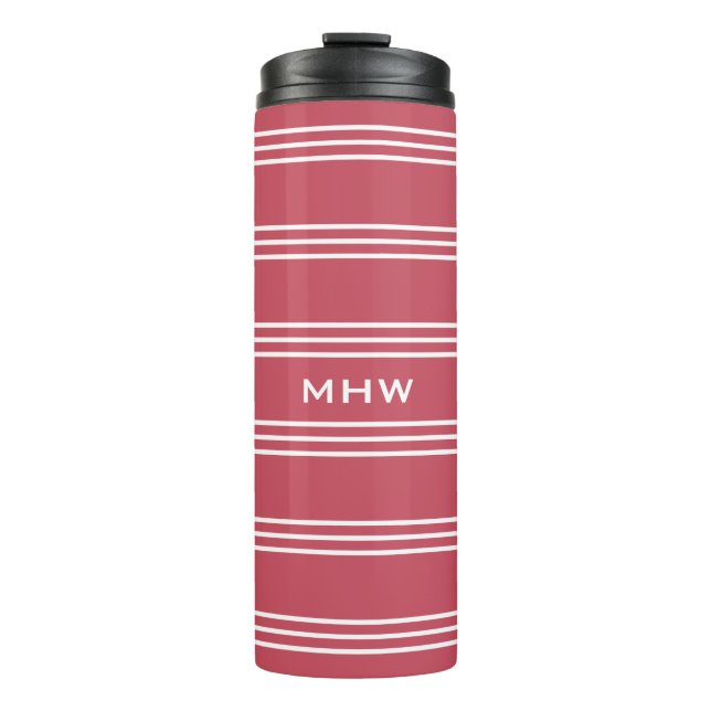 Coral Stripes custom monogram tumbler (Front)