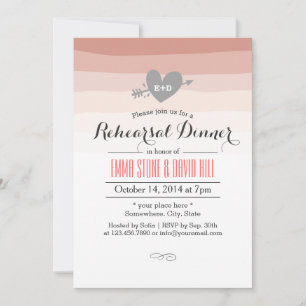 Coral Stripes Heart & Arrow Rehearsal Dinner Invitation