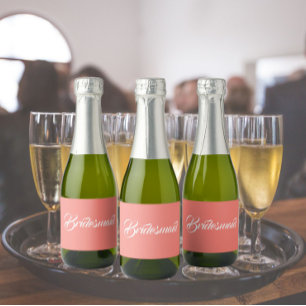 Coral Stylised Script Wedding Bridesmaid Sparkling Wine Label