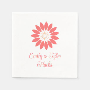 Coral Stylised Sunflower with Custom Text Wedding Napkin