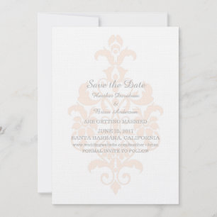Coral Subtle Damask Save the Date Invite