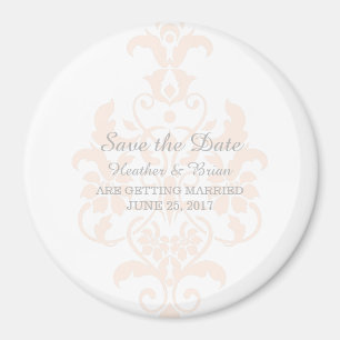 Coral Subtle Damask Save the Date Magnet