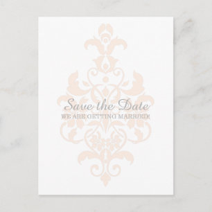Coral Subtle Damask Save the Date Postcard