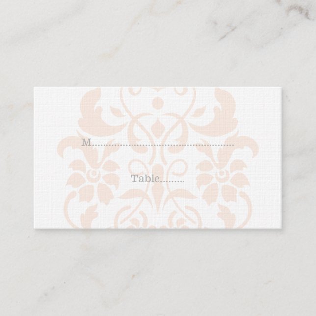 Coral Subtle Damask Wedding Place Cards (Front)