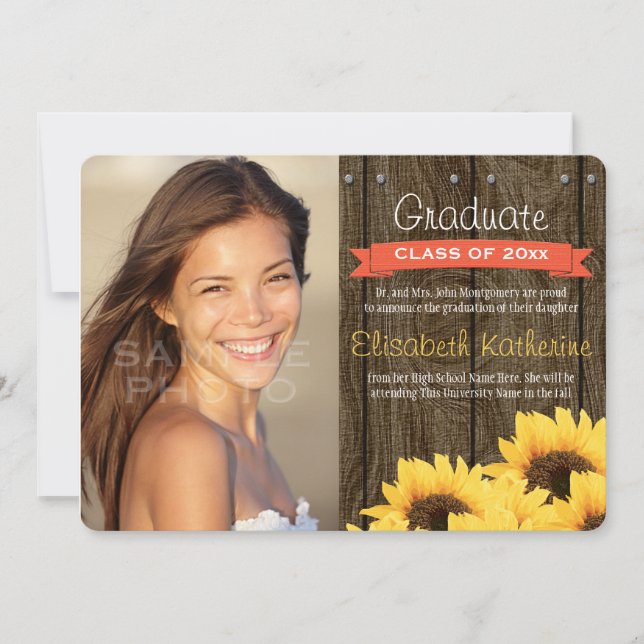 Coral Sunflower Graduation Announcement (Front)