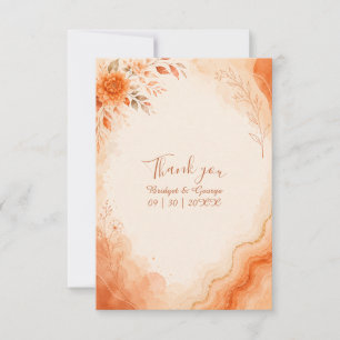 Coral Sunset floral Agate marble autumn wedding Thank You Card