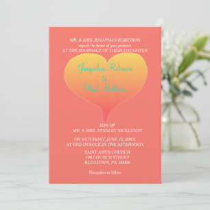 Coral Sunset Hearts Invitation