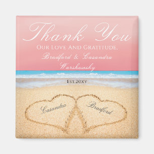 Coral Sunset Peach  Beach Wedding 2 Hearts Sand Magnet