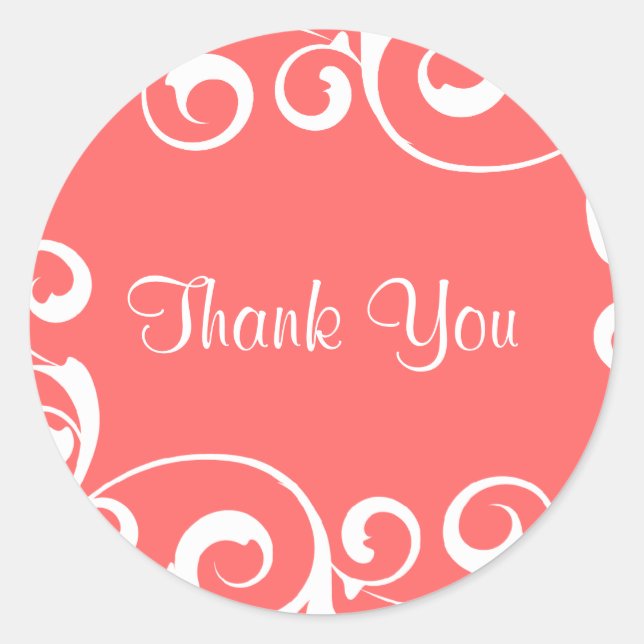 Coral Swirl Thank You Sticker (Front)
