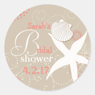 Coral Tan Beach Bridal Shower Classic Round Sticker