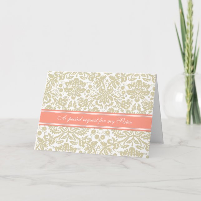 Coral Tan Damask Sister Bridesmaid Invitation (Front)
