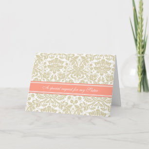 Coral Tan Damask Sister Bridesmaid Invitation