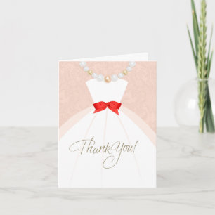 Coral, Taupe Damask Bridal Shower Thank You Card