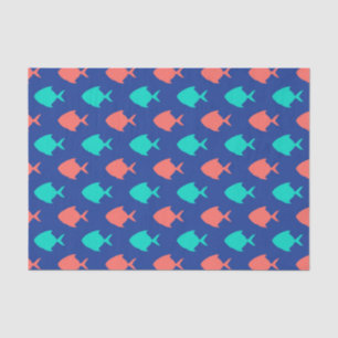 Coral Teal and Cobalt Blue Little Fish Pattern Tissue Paper