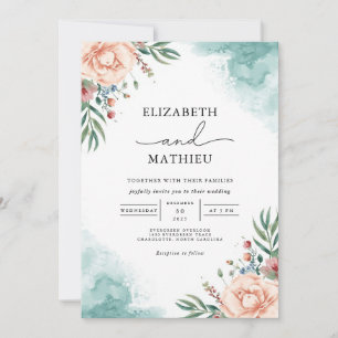 Coral & Teal Bloom Arch Wedding Invitation