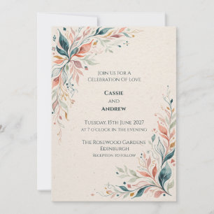 Coral Teal Botanical Wedding Invitation