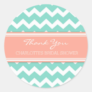Coral Teal Chevron Bridal Shower Favour Tags