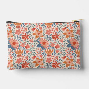 Coral & Teal Garden Blooms on Soft Beige Accessory Pouch