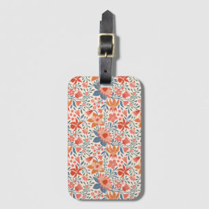 Coral & Teal Garden Blooms on Soft Beige Luggage Tag