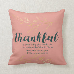 Coral Teal & Gold Thankful Scripture Pillow